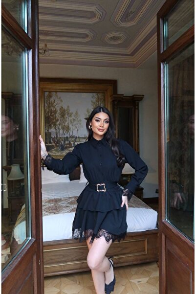 Miss Double Fabric Lace Detail Shirt Dress