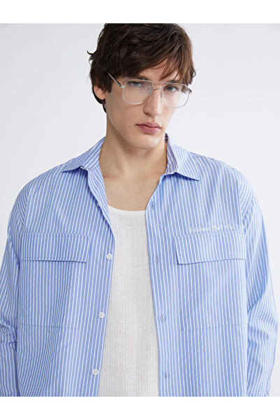 LC Waikiki Blue Loose Fit Striped Men's Shirt