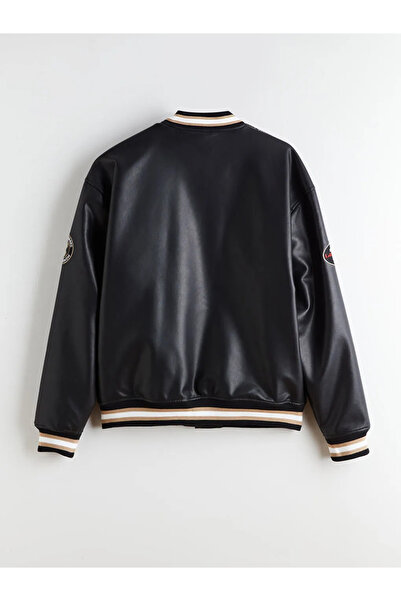 LC Waikiki Black Comfortable Fit College Collar Men's Leather-Look Coat