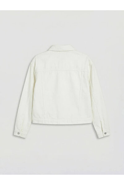 LC Waikiki Λευκό τζιν μπουφάν για κορίτσια με λεπτομέρειες σε σχέδιο φύλλου π...