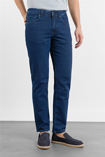 İmza Navy Blue Gabardine 5 Pocket Straight Leg Casual Slim Fit Cotton Pack De...