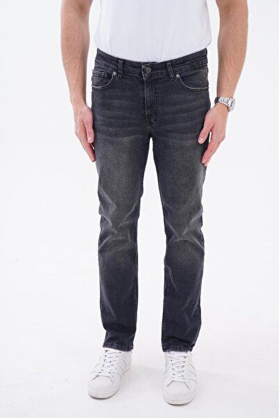 Erkek Regular Boru Paça Esnek Likralı Denim Jeans Kot Pantolon