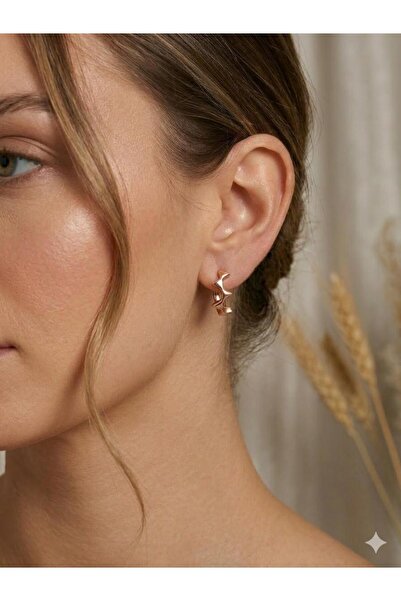 XUPING JEWELRY Goldrose Curved Minimal Xuping Steel Earrings