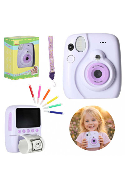 Ikonka Camera foto digitala pentru copii purple, cu imprimanta termica, rezol...