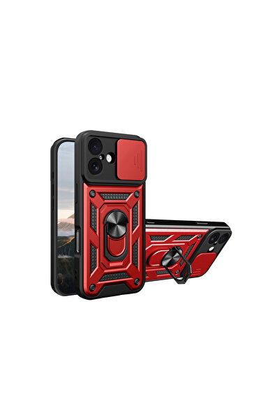 cepmoda iPhone "17" Double Layer Tank Case - Ring, Stand, Camera Slider [Red]