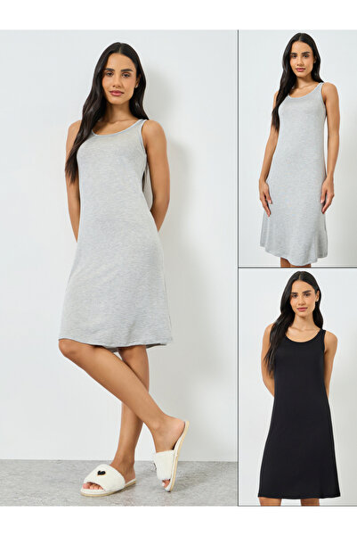 Styli Pack of 2 - Basic Round Neck Slip Dress