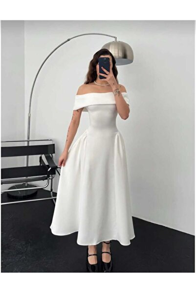 defnorabutik Double atlas kumaş yandan büzgülü straplez elbise