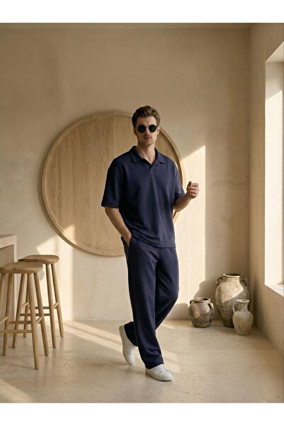 Mİ TİA ATELİER Modal Polo T-Shirt Baggy Tracksuit Set