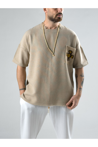 COCOPELLI Patterned Pocket Detail Brown Bohemian T-Shirt Coc2982