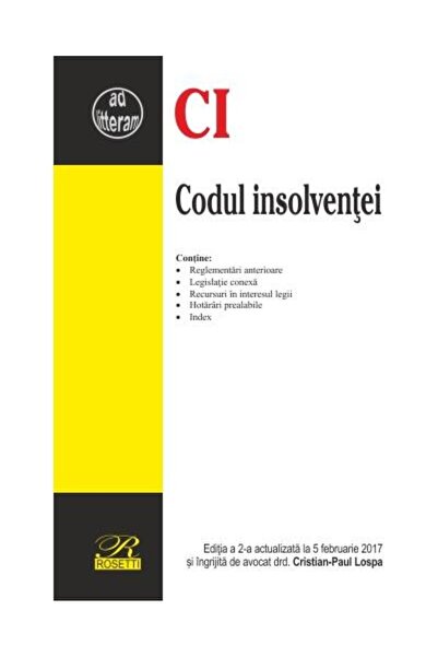 Editura Rosetti Insolvency Code. 4th edition, updated to 4