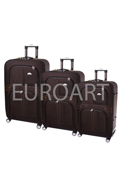 decotoys Valize calatorie maro textil 3/set