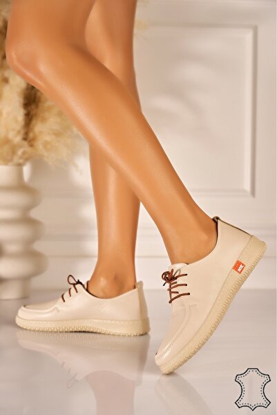 Joana Women's Beige Genuine Leather Moccasins