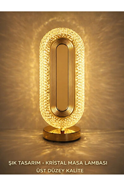 Kerasus Modern Kristal LED Masa Lambası USB Şarjlı Dekoratif Gece Lambası Gol...