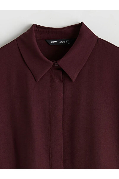 LC Waikiki Burgundy Women's Shirt Tunic with Tie Detail