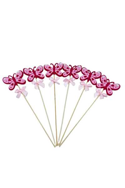 decotoys Fluturi fetru fuchsia pe tija lemn 2 seturi