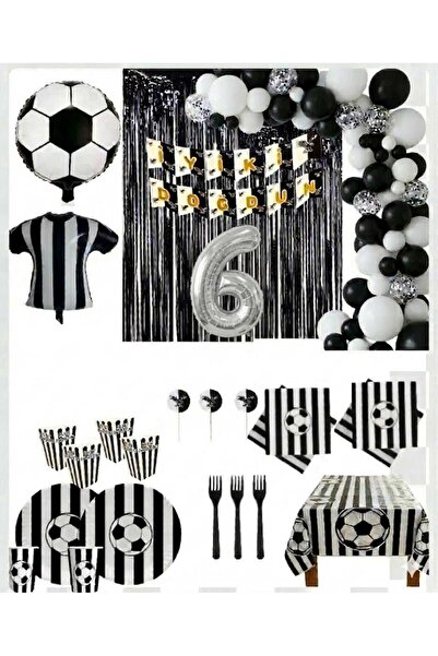 Mehca taraftar 8 kişilik siyah beyaz (BJK) 6 yaş balonlu doğum günü konsepti