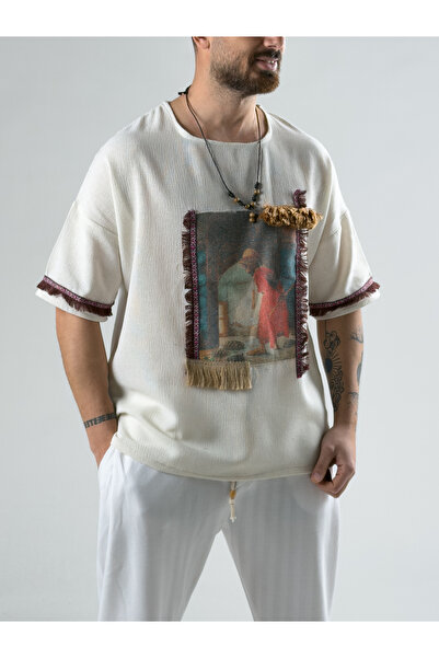 COCOPELLI Ethnic Patterned Beige Turtle Bohemian Men's T-Shirt Coc2985