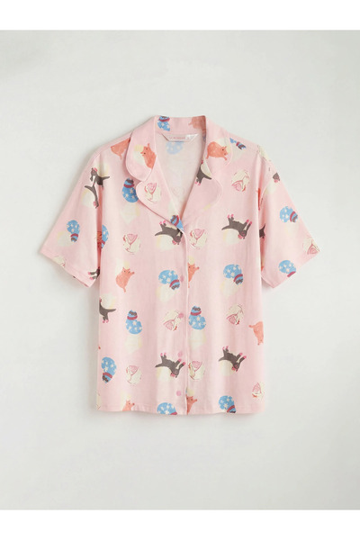 LC Waikiki Pink Shirt Collar Patterned Women's Pajama Set