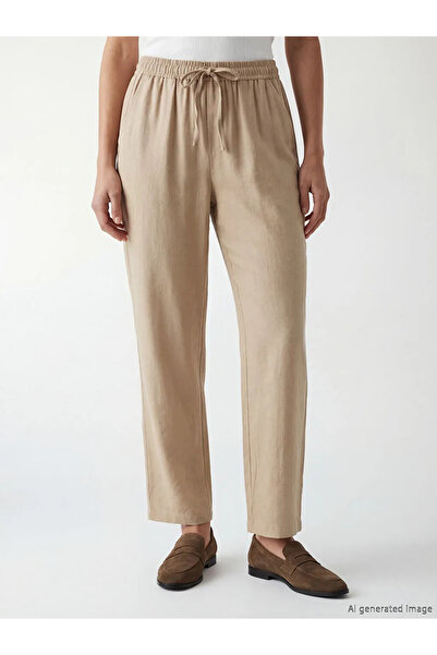LC Waikiki Γυναικείο παντελόνι μπεζ ελαστική μέση