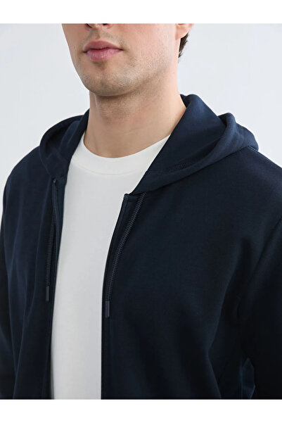 LC Waikiki Hanorac cu fermoar pentru bărbați, albastru marin cu glugă