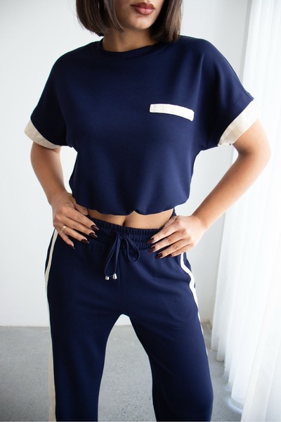 Ded COLLECTION Women's Parachute Fabric Paneled Detailed Cropped Top and High...