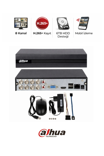 DAHUA XVR1B08I-T 8 Kanal Güvenlik Kamera DVR Kayıt Cihazı H.265+