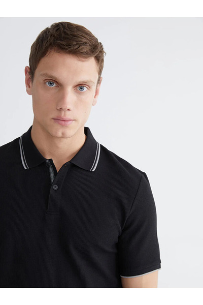 LC Waikiki Μαύρο ανδρικό μπλουζάκι Polo Neck