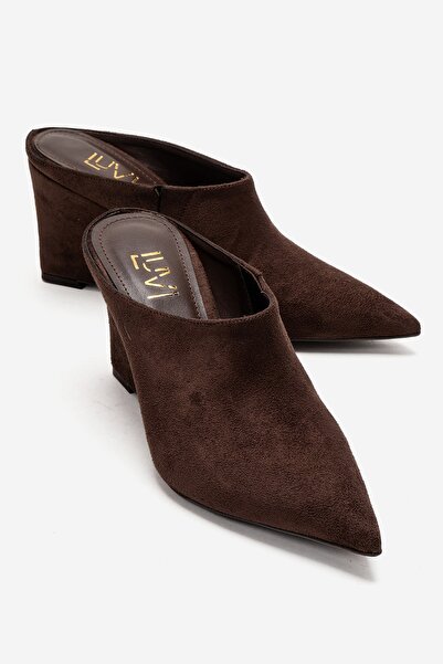 LuviShoes Senso Brown Suede Pointed Toe Women's Shoes Wedge Heel Pack Slipper