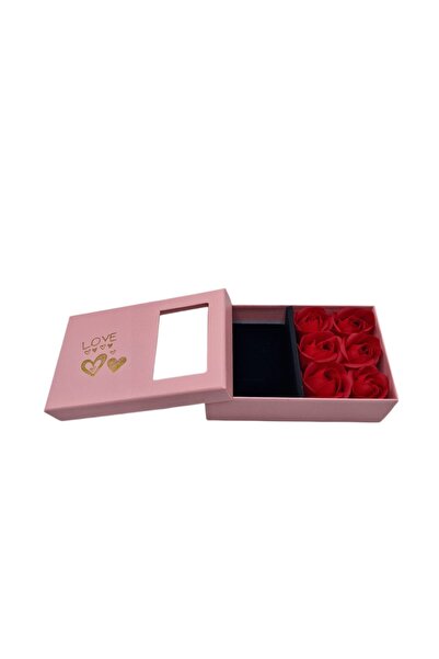 decotoys Pink cardboard boxes for gifts or jewelry with roses L 3/set