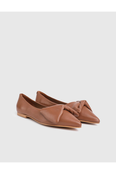 İLVİ Urbino Genuine Leather Tan Women's Ballet Flats