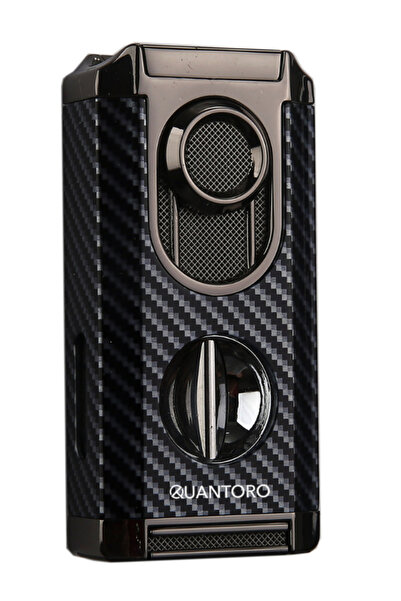 Quantoro 3 Torch Pürmüz V-Cut Siyah Karbon Desenli Metal Puro Çakmağı - TRZ1174
