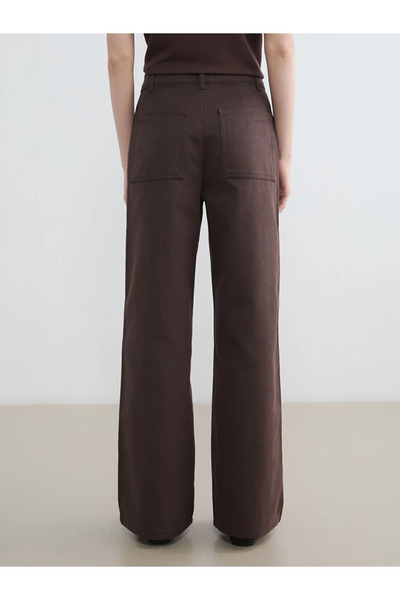 LC Waikiki Καφέ γυναικείο παντελόνι με φαρδιά μπατζάκια κανονικής εφαρμογής