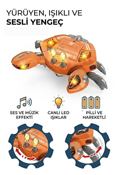 welcomein Oyuncak Pilli Sesli Led Işıklı Hareketli Dans Eden Robot Yengeç Eme...