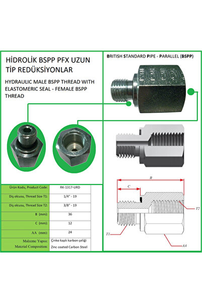 Rekorsan HİDROLİK BSP UZUN PFX REDİKSİYON, HYDRAULİC MALE BSP WITH ELASTOMERI...
