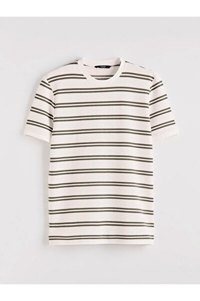 LC Waikiki Ανδρικό μπλουζάκι Khaki Crew Neck Ριγέ