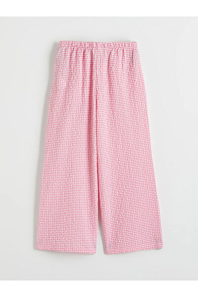 LC Waikiki Ροζ Παντελόνι για Κορίτσια με Ελαστική Μέση Καρό