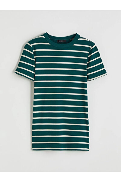 LC Waikiki Green Crew Neck Striped Women's Bodysuit