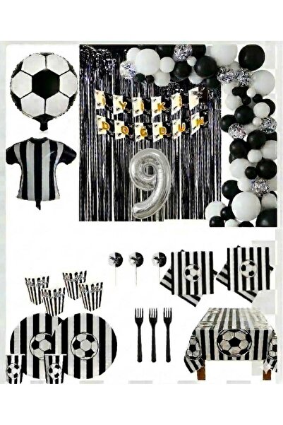 Mehca taraftar 24 kişilik siyah beyaz (BJK) 9 yaş balonlu doğum günü konsepti