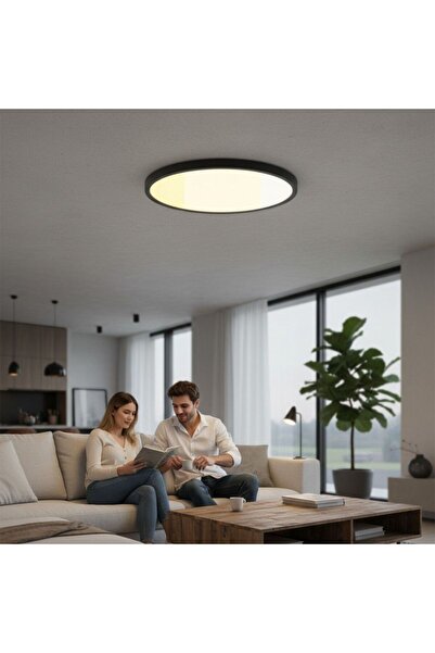 Luxera Lighting LED ceiling light VERSA IP40 Black Frame Fi300, 24W, 3000-6500K