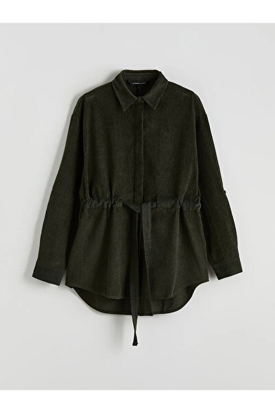 LC Waikiki Χακί Γυναικείο Πουκάμισο Τουνίκ με Ζώνη στη Μέση Βελούδο