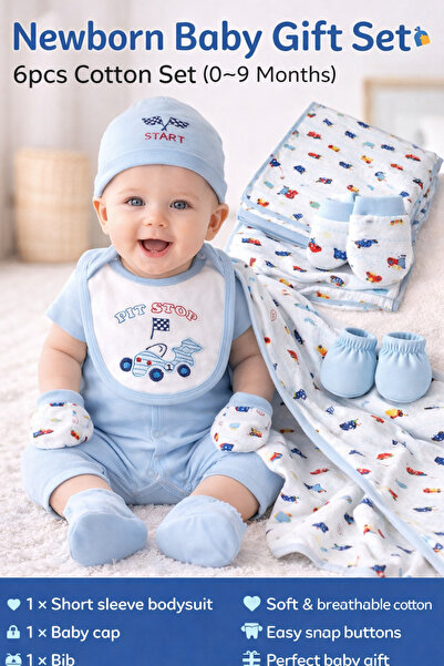 mothers dream Baby 6pcs Cotton Set – Newborn Essentials (0–9 Months) 👶💖💙