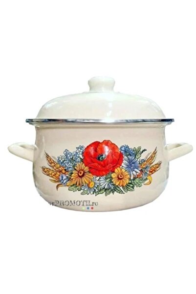 BRIO Enamel Pot with Lid, Capacity 2.7 L, Induction Base, Model Flowers