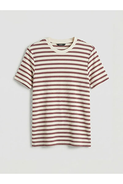 LC Waikiki Ανδρικό μπλουζάκι Claret Red Crew Neck Ριγέ