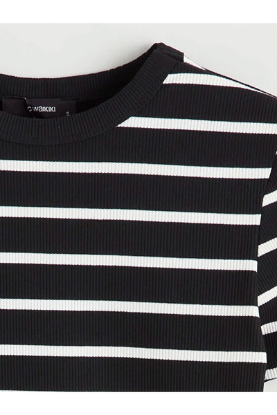 LC Waikiki Μαύρο γυναικείο κορμάκι με ρίγες με λαιμόκοψη