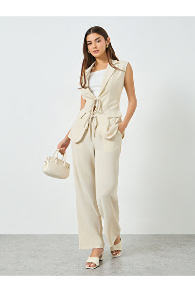 Take Two By Styli Beige Tie-Waist Vest and Pants Co-Ords