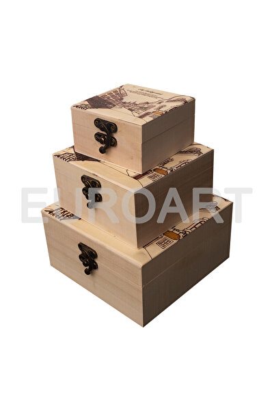 decotoys Cutii lemn 3/set