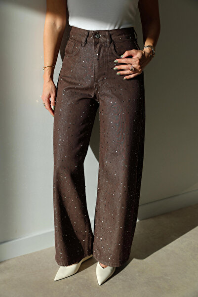 Purple by Banu Kahverengi Taşlı Jean Pantolon