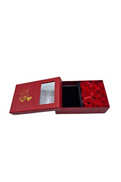 decotoys Cutii carton mărțișor sau bijuterii roșie cu trandafiri L 3/set