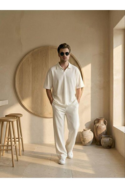 Mİ TİA ATELİER Modal Polo T-Shirt Baggy Tracksuit Set