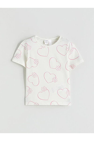 LC Waikiki Ecru Kalp με τύπωμα Κοριτσίστικο μπλουζάκι και κολάν